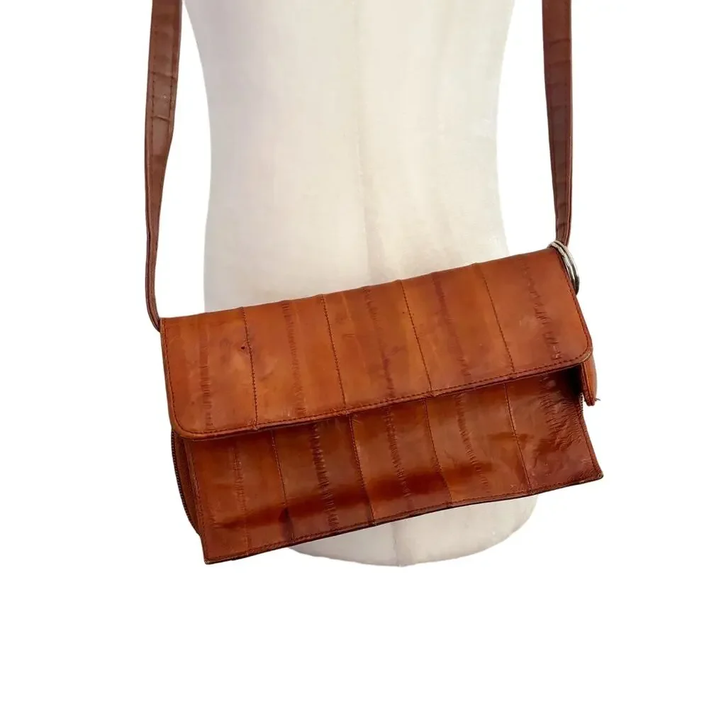 Vintage Lee Sands Eel Skin Wallet Shoulder Bag Brown